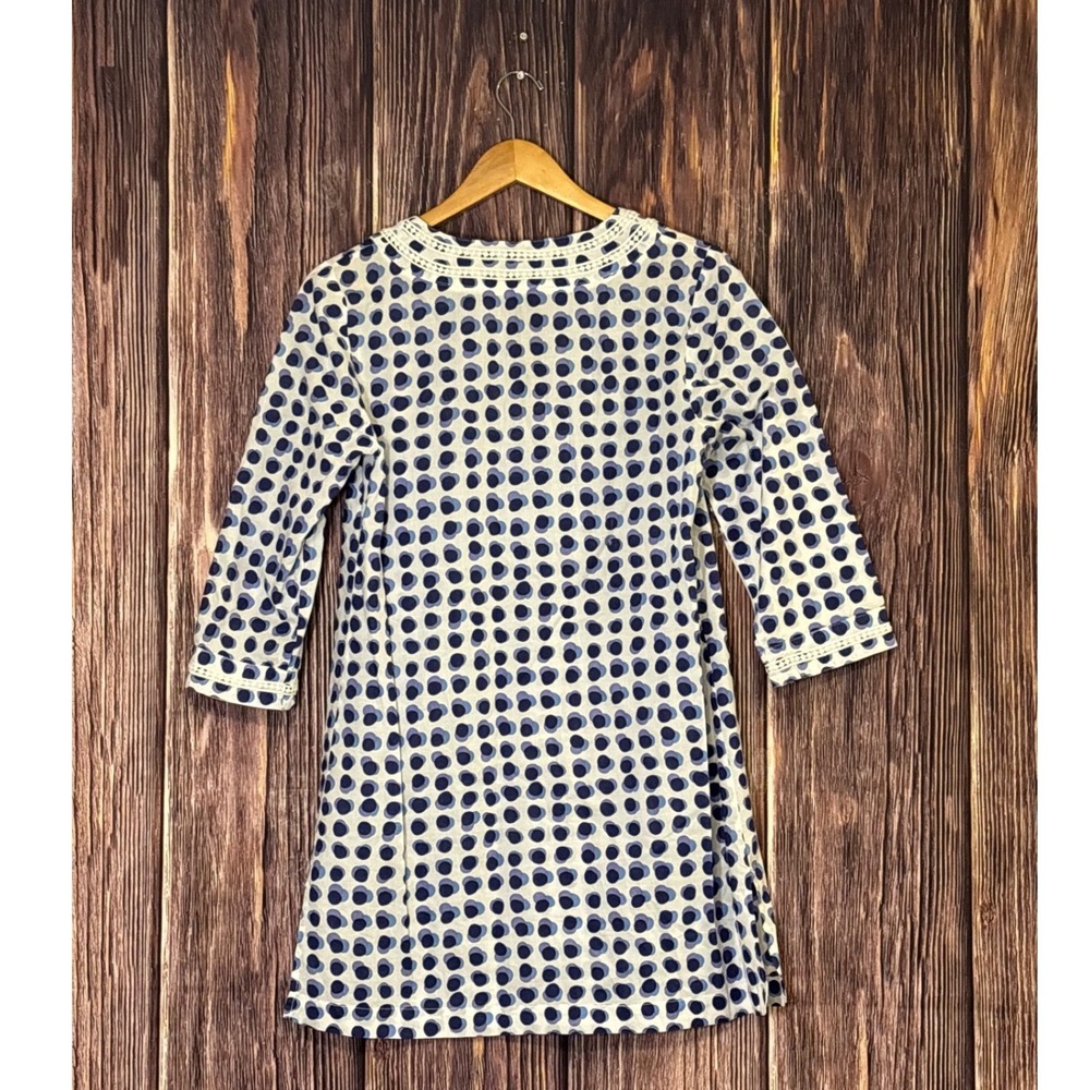 Boden Tunic Top Womens US 6R Blue Purple Polka Dot Cotton Crochet Trim Boho - Picture 3 of 14